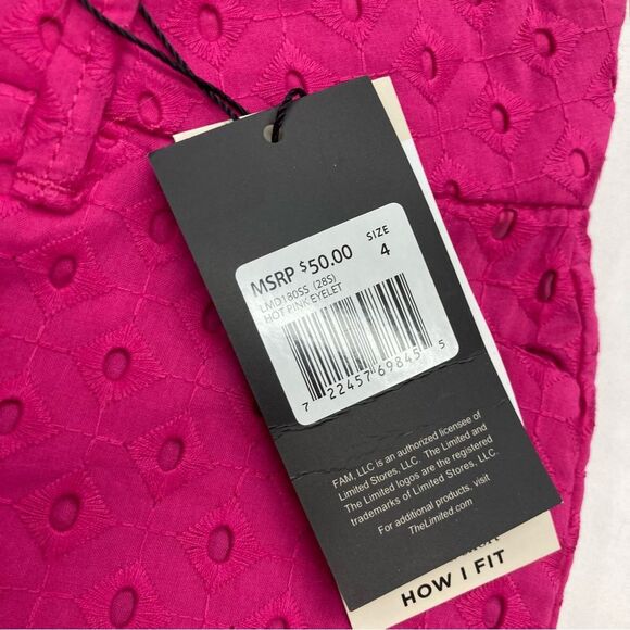 The Limited Tailored Shorts 4 Hot Pink Eyelet 100 Cotton Solid Flat Front NWT - Picture 9 of 11